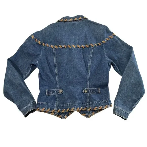 Vintage Newport News Denim Jacket Western Y2K Women's Size 8 Rodeo Festival Trim - Picture 9 of 12